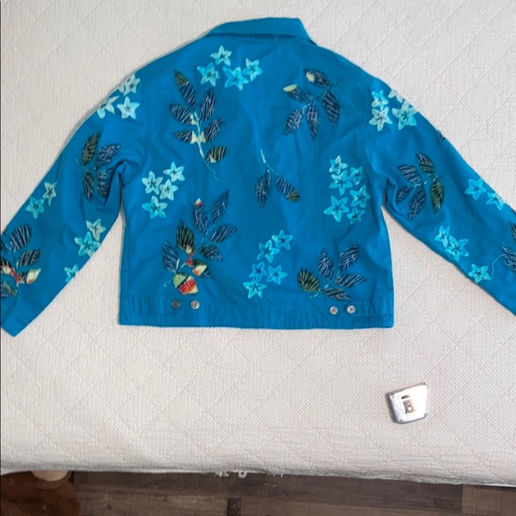 Chico's Teal Embroidered Jean Jacket - Picture 4 of 6